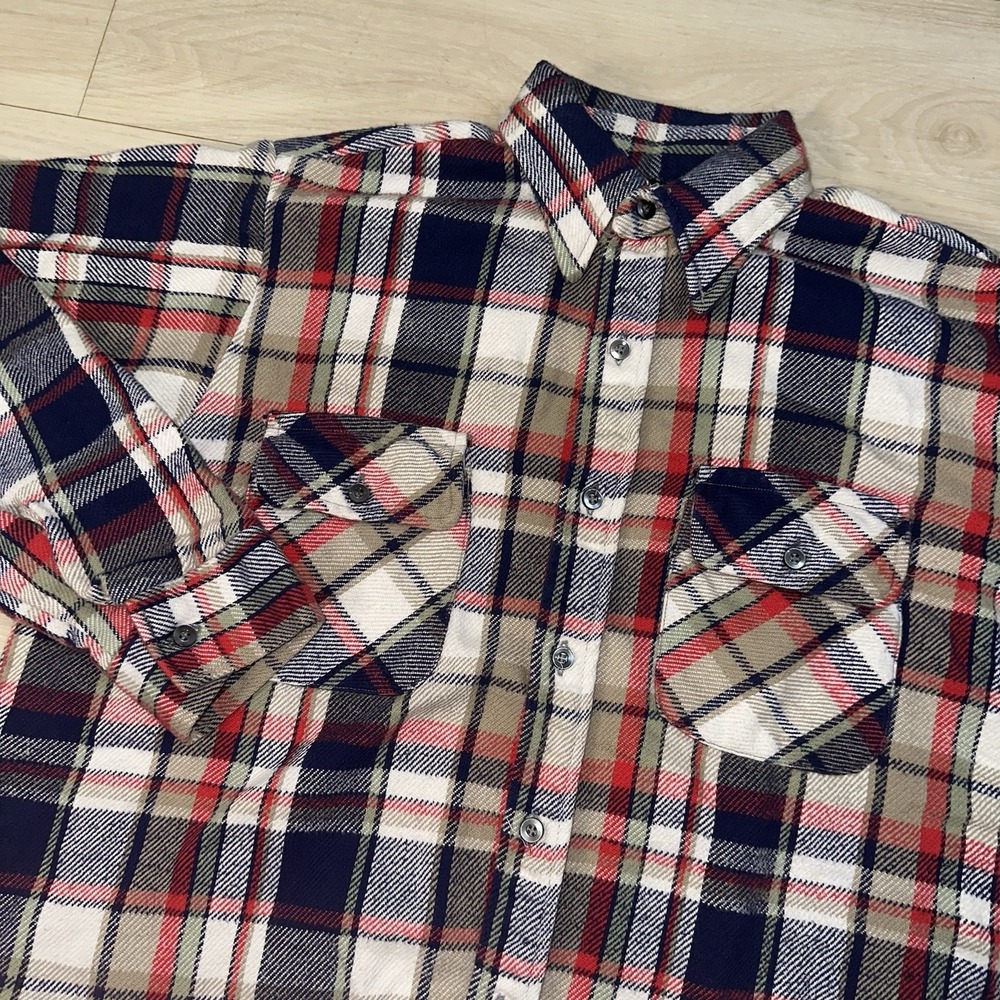 VINTAGE 70s Klondike Flannel Shirt Mens Large Red Black Plaid Cotton Sanforized‎